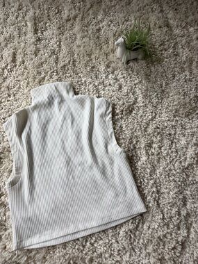 Maje Cream white high end turtleneck crop top Ribbed Sleeveless Mock Neck Tank